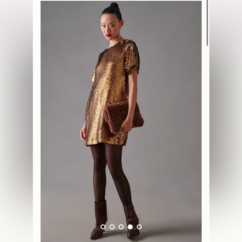 Anthropologie Gold Sequin Mini Dress
